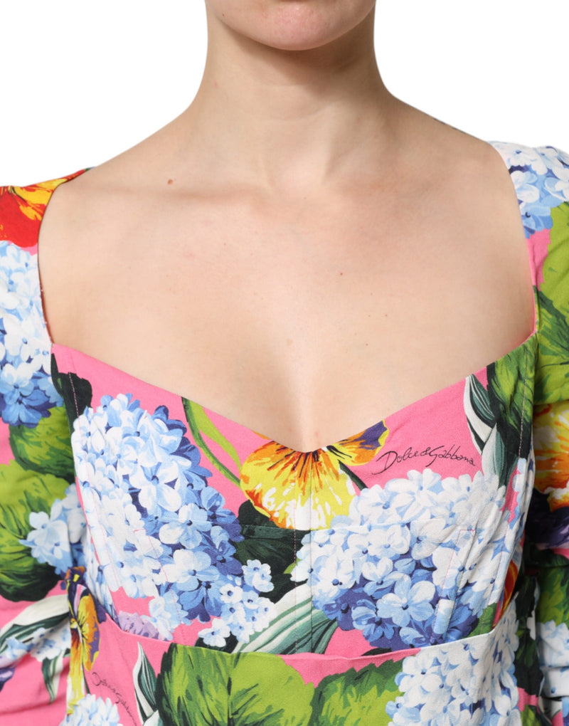 Multicolor Floral Pleated Sheath Midi  Dress Dolce & Gabbana