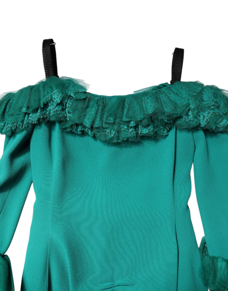 Green Lace Off Shoulder Sheath Mini Dress Dolce & Gabbana