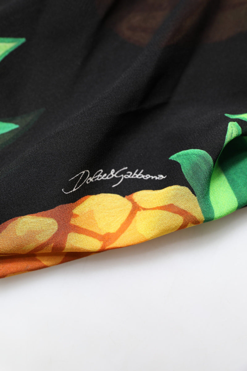 Black Pineapple Print Silk Wrap Mini Dress Dolce & Gabbana