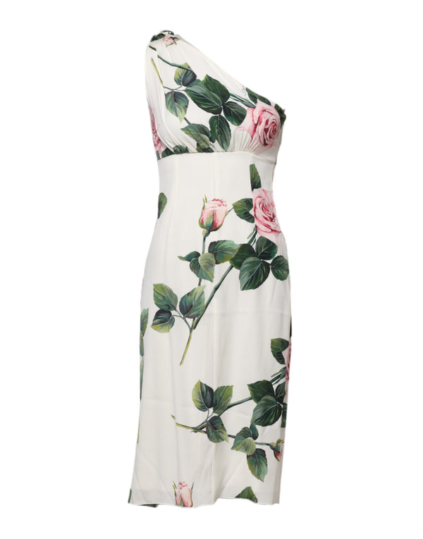 White Floral One Shoulder Sheath Midi Dress Dolce & Gabbana