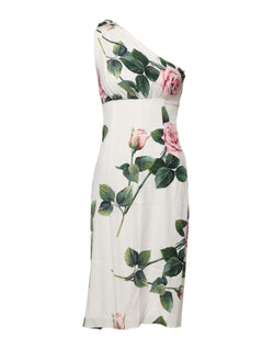 White Floral One Shoulder Sheath Midi Dress Dolce & Gabbana