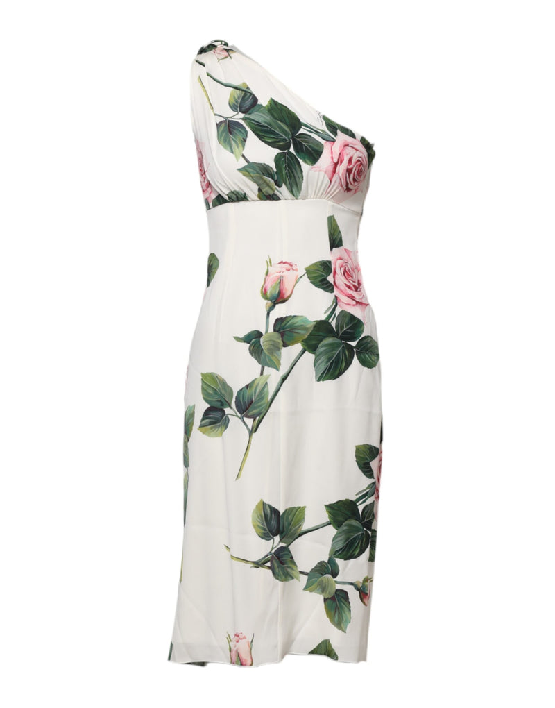 White Floral One Shoulder Sheath Midi Dress Dolce & Gabbana