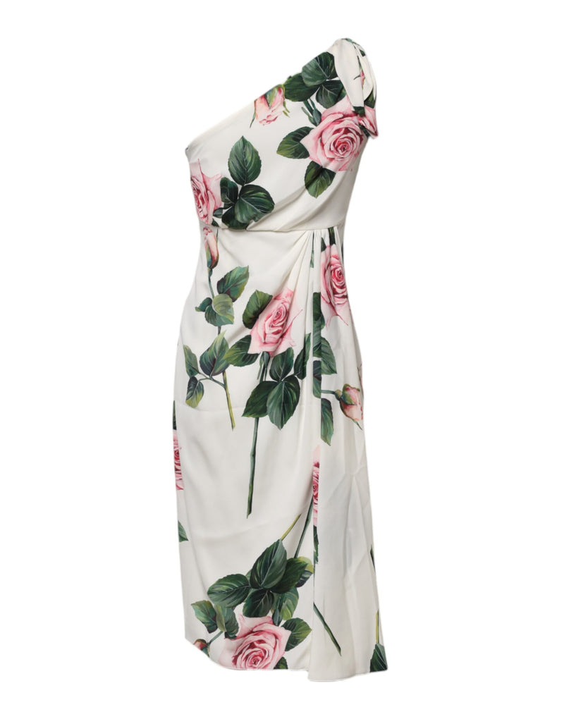 White Floral One Shoulder Sheath Midi Dress Dolce & Gabbana