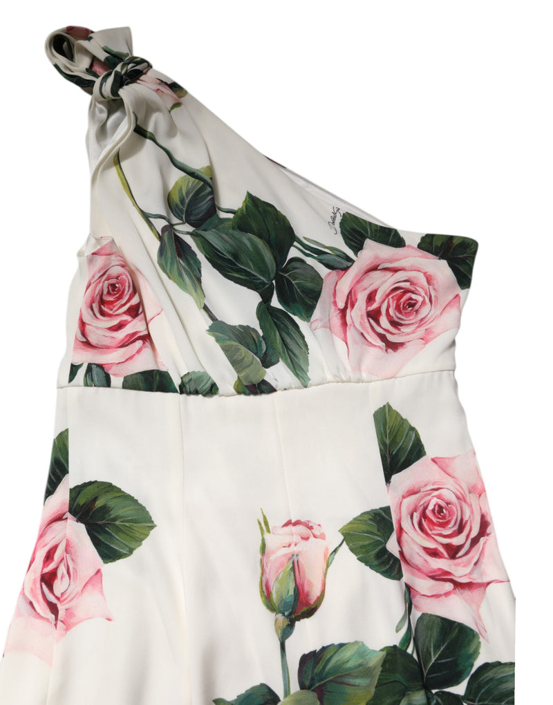 White Floral One Shoulder Sheath Midi Dress Dolce & Gabbana