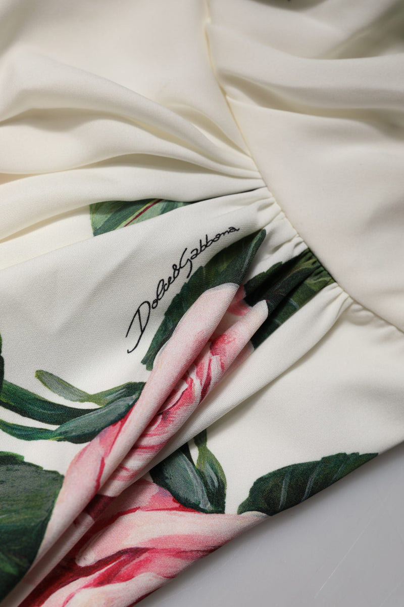 White Floral One Shoulder Sheath Midi Dress Dolce & Gabbana