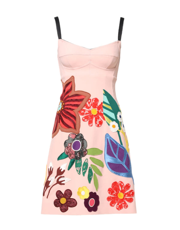 Pink Floral Print Spaghetti Strap Mini Dress Dolce & Gabbana