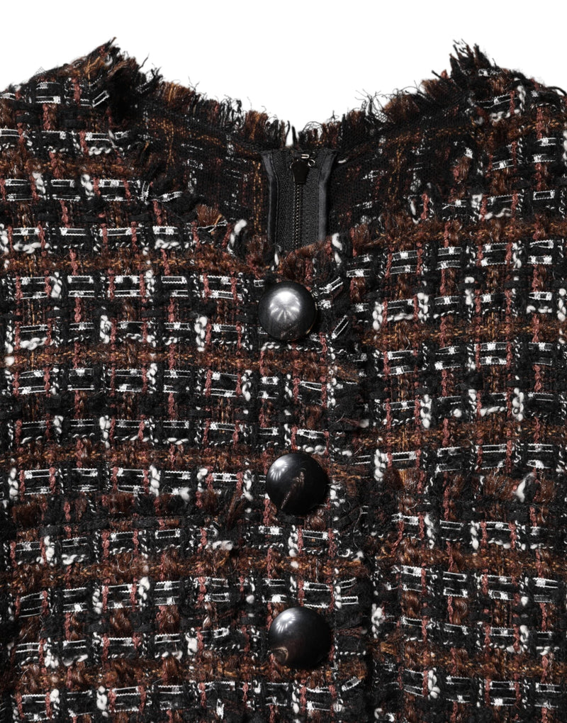 Brown Tweed Short Sleeves A-line Mini Dress Dolce & Gabbana