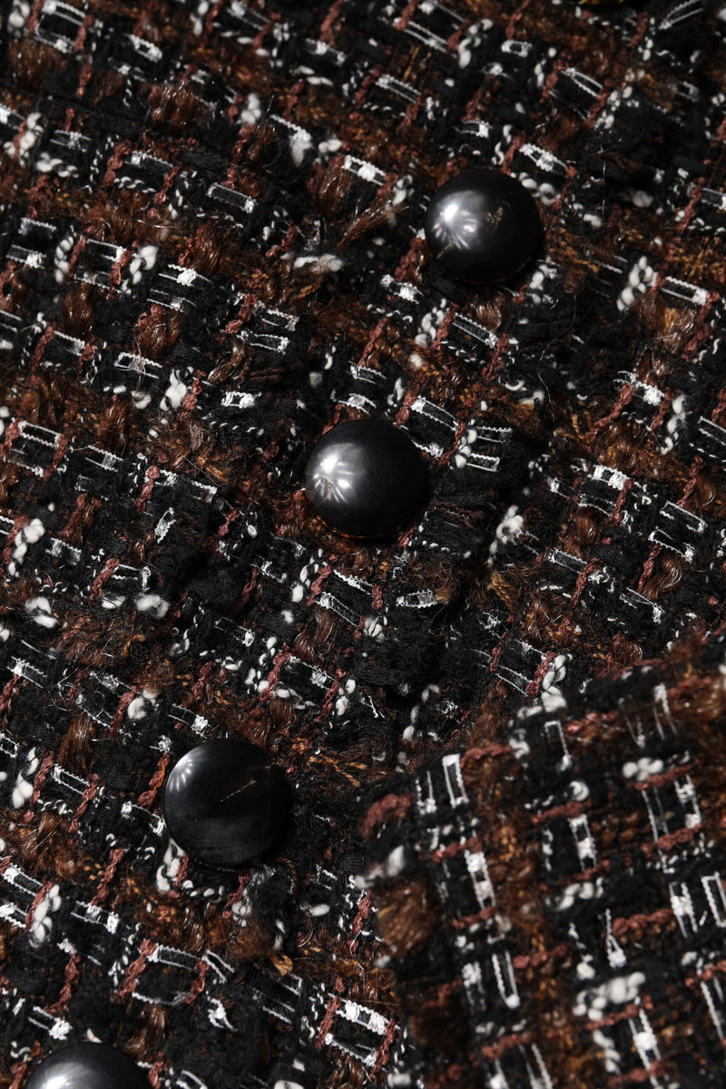 Brown Tweed Short Sleeves A-line Mini Dress Dolce & Gabbana