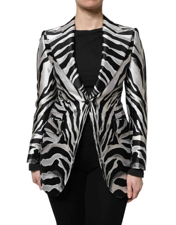 Black White Polyester Women Blazer Jacket Dolce & Gabbana
