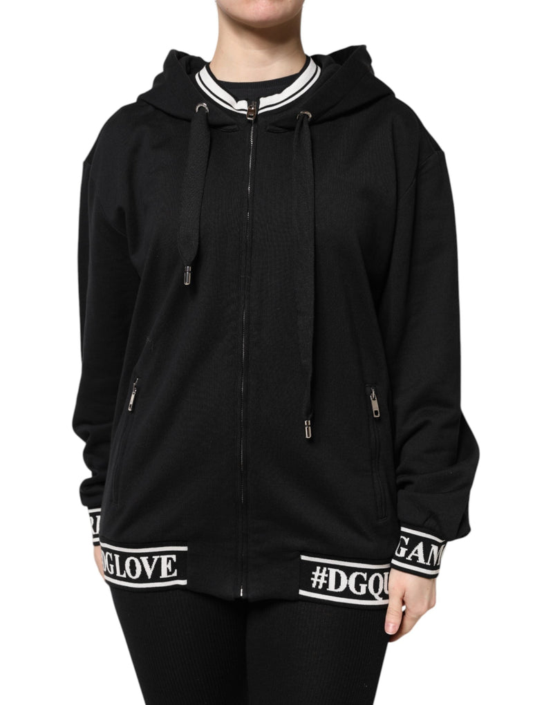 Black Cotton Hooded Full Zip Sweatshirt Sweater Dolce & Gabbana