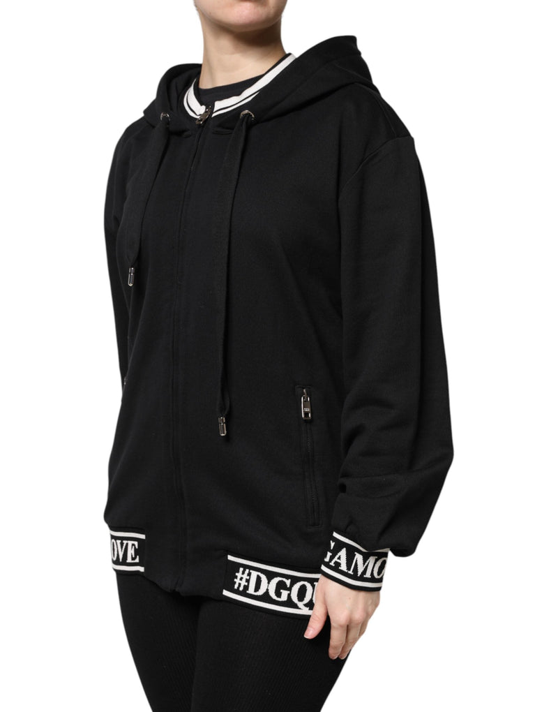 Black Cotton Hooded Full Zip Sweatshirt Sweater Dolce & Gabbana