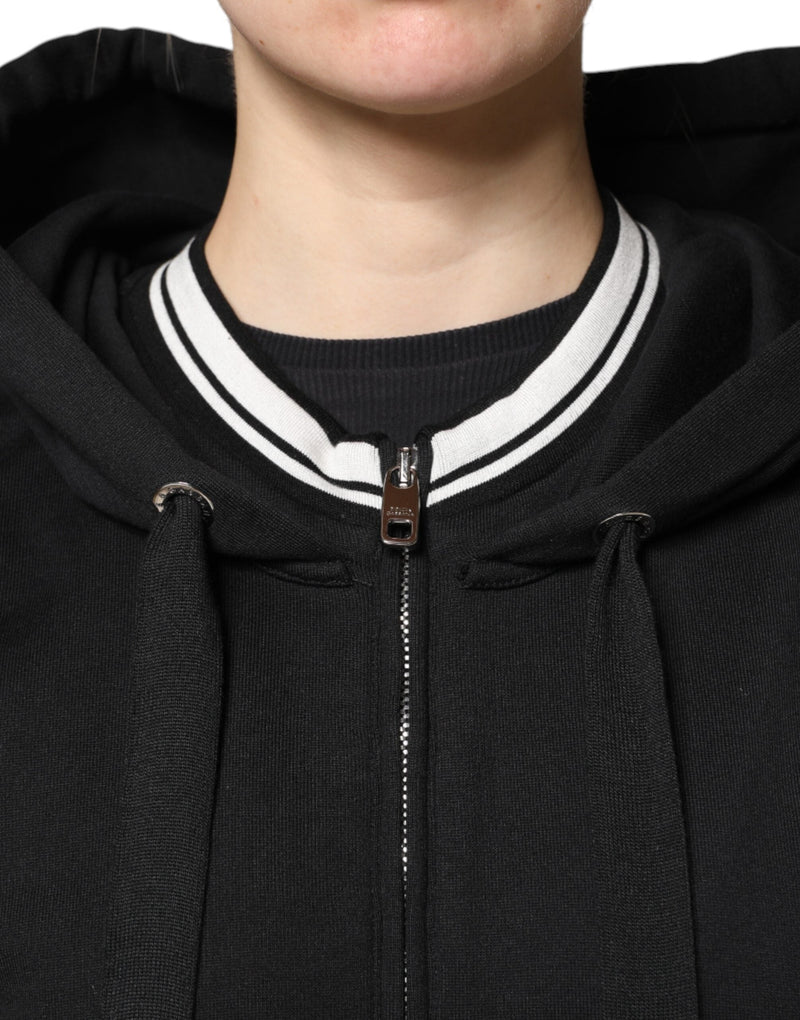 Black Cotton Hooded Full Zip Sweatshirt Sweater Dolce & Gabbana