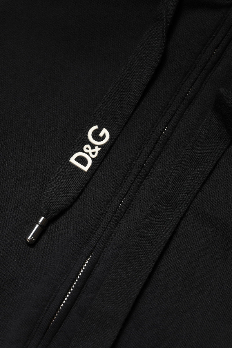 Black Cotton Hooded Full Zip Sweatshirt Sweater Dolce & Gabbana