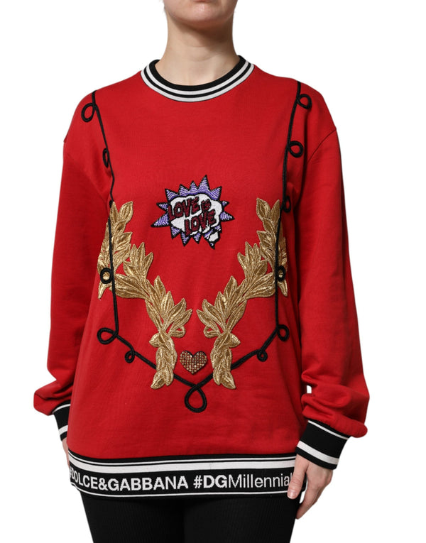 Red Cotton Queen Sequined Pullover Sweater Dolce & Gabbana