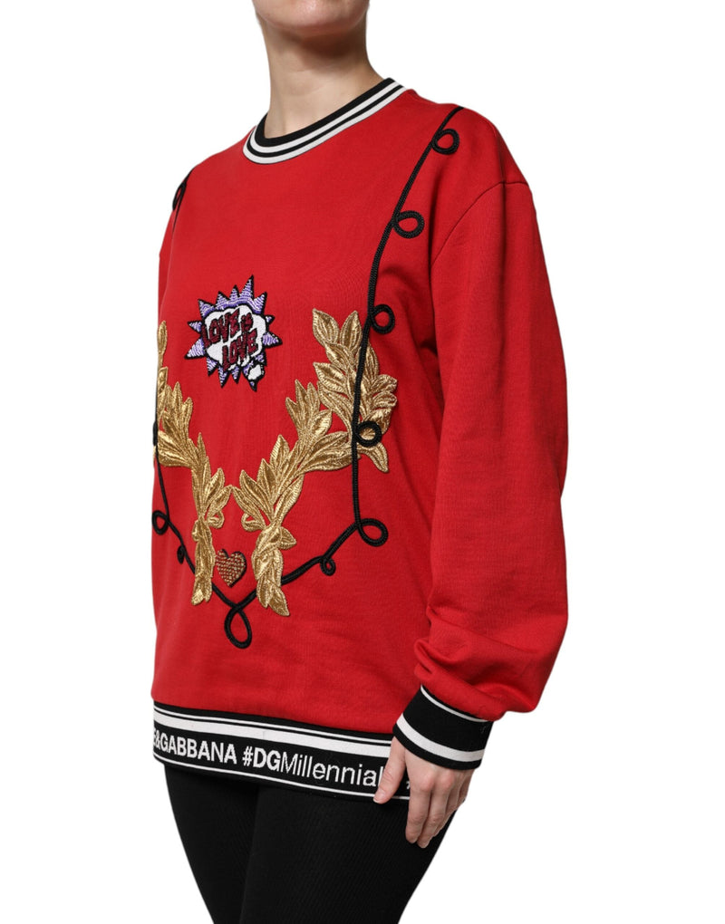 Red Cotton Queen Sequined Pullover Sweater Dolce & Gabbana