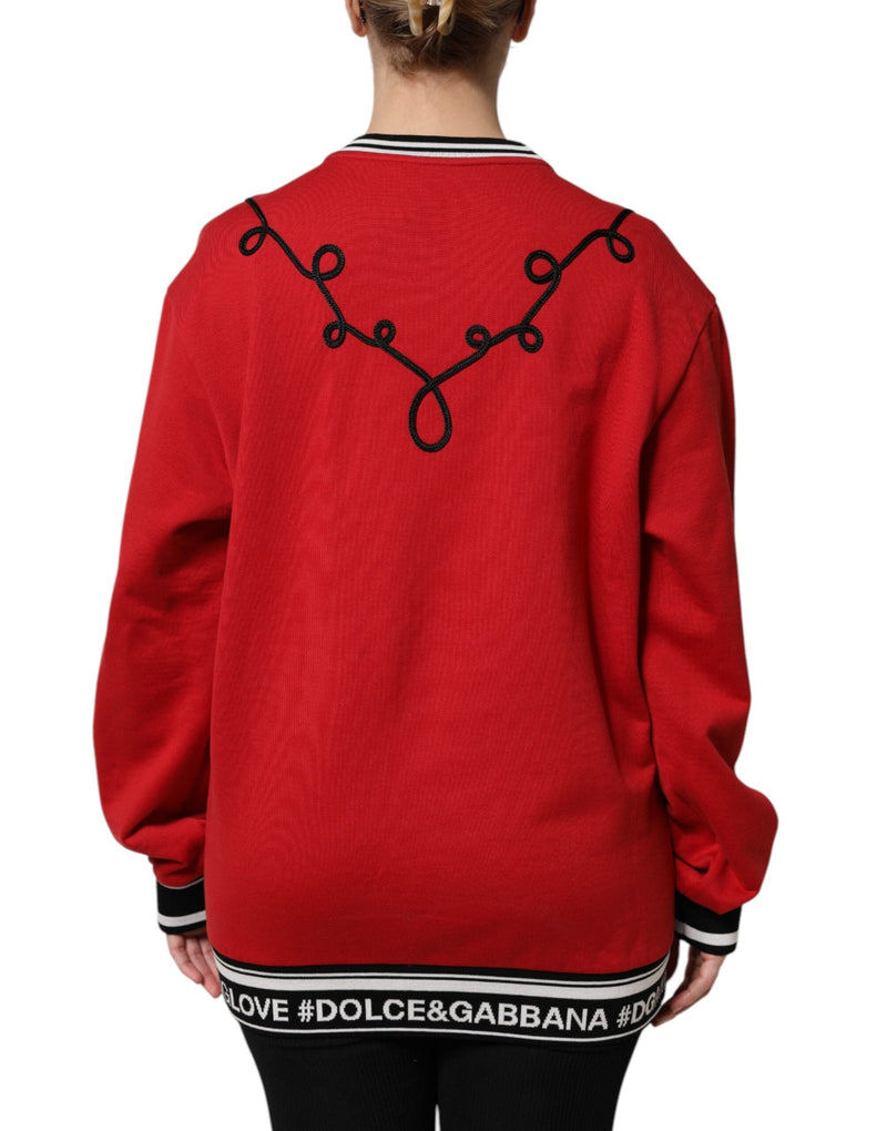 Red Cotton Queen Sequined Pullover Sweater Dolce & Gabbana