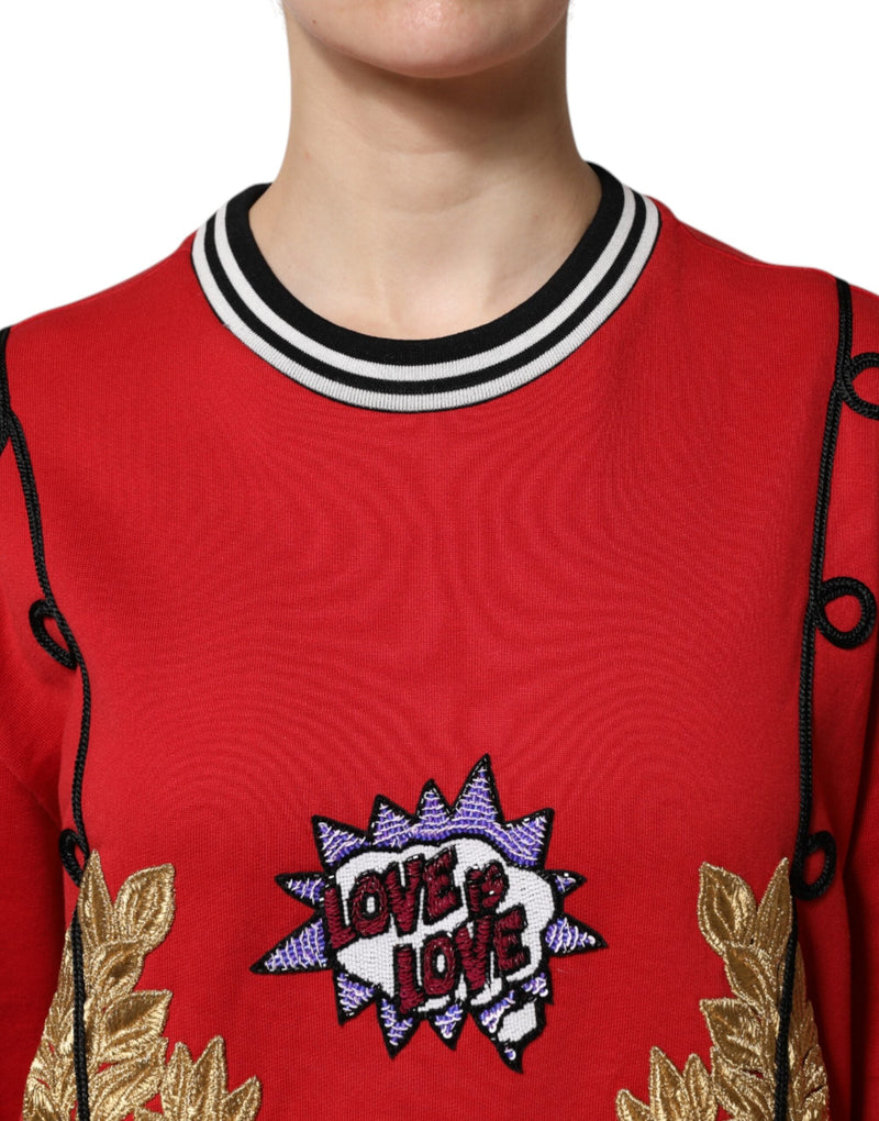 Red Cotton Queen Sequined Pullover Sweater Dolce & Gabbana