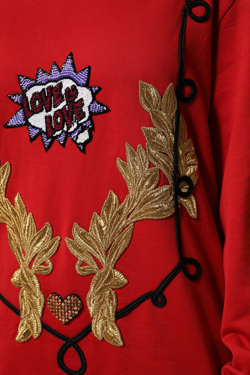 Red Cotton Queen Sequined Pullover Sweater Dolce & Gabbana