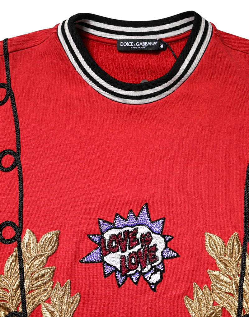 Red Cotton Queen Sequined Pullover Sweater Dolce & Gabbana