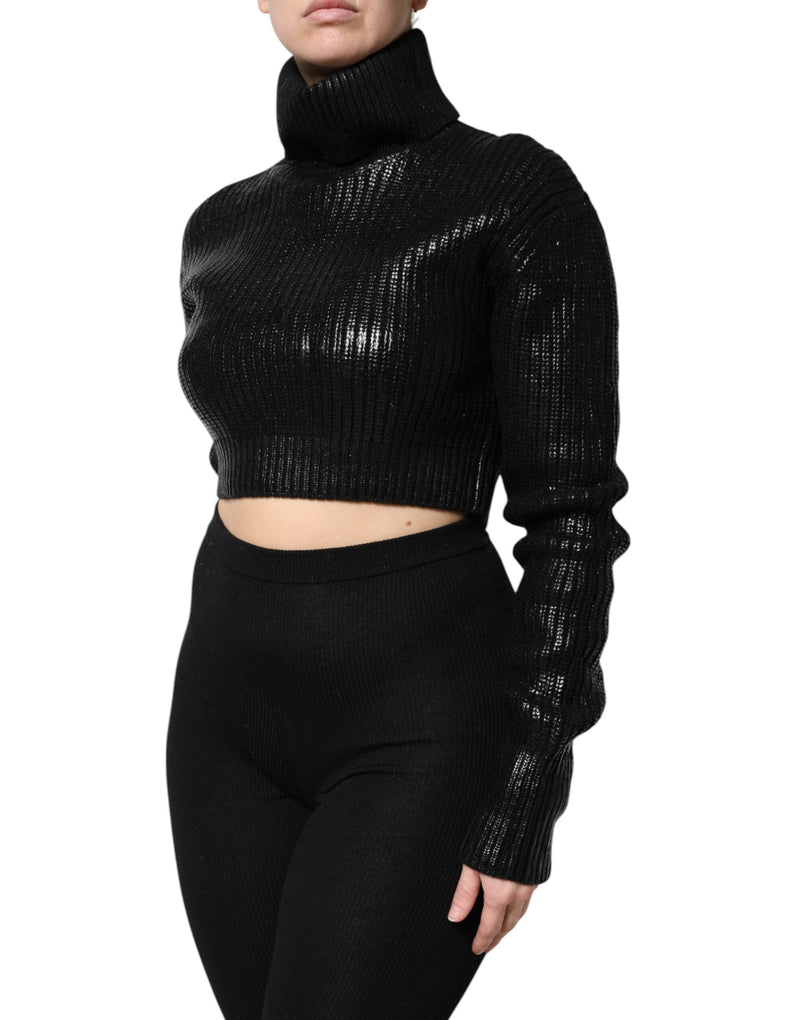 Black Wool Long Sleeve Turtleneck Cropped Top Dolce & Gabbana