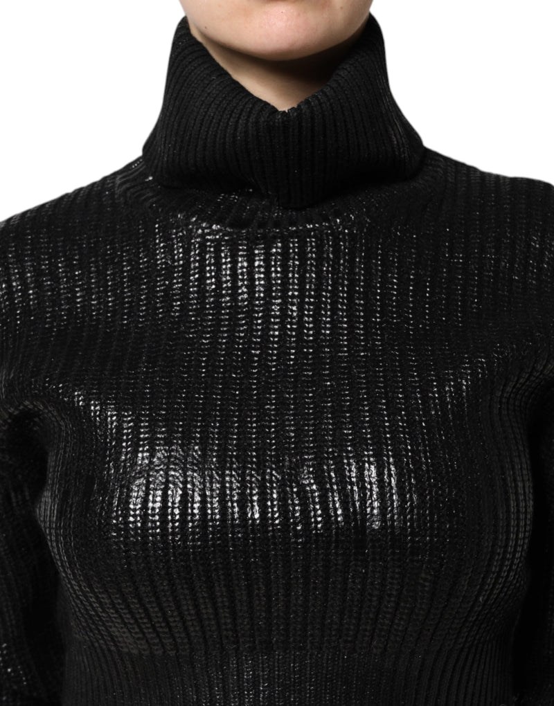 Black Wool Long Sleeve Turtleneck Cropped Top Dolce & Gabbana