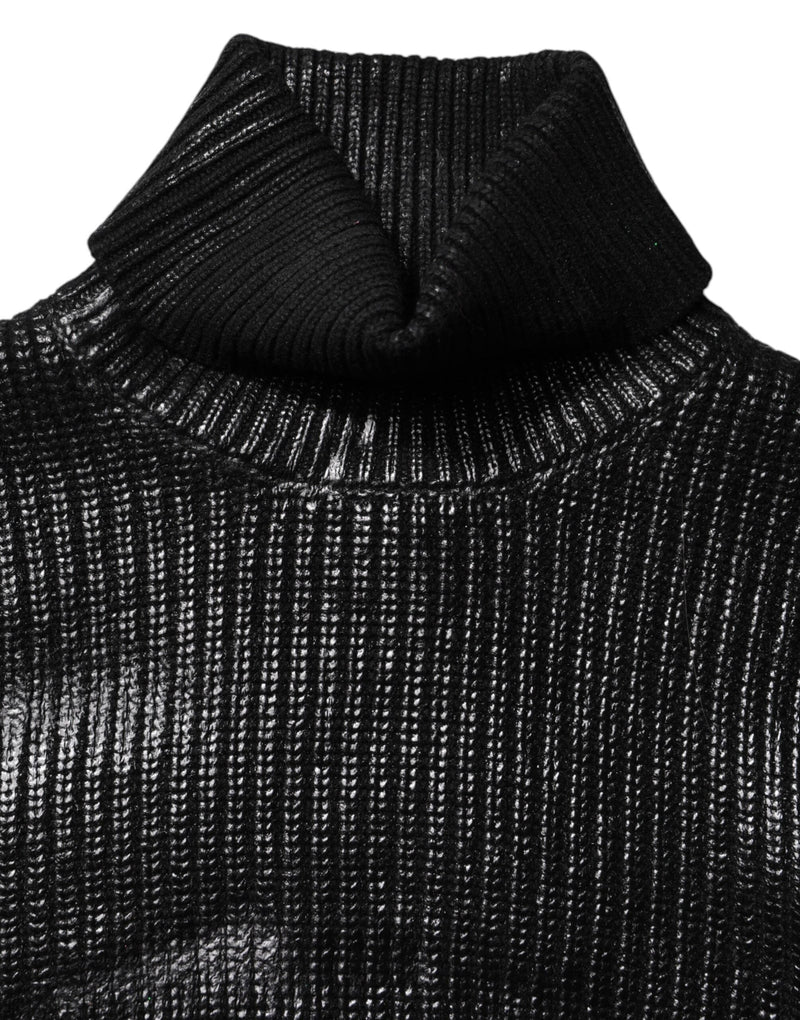 Black Wool Long Sleeve Turtleneck Cropped Top Dolce & Gabbana