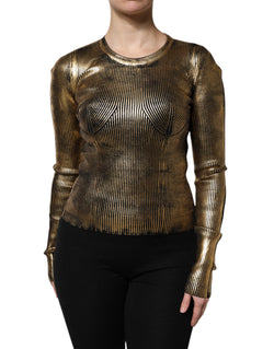 Gold Round Neck Long Sleeve Pullover Top Dolce & Gabbana
