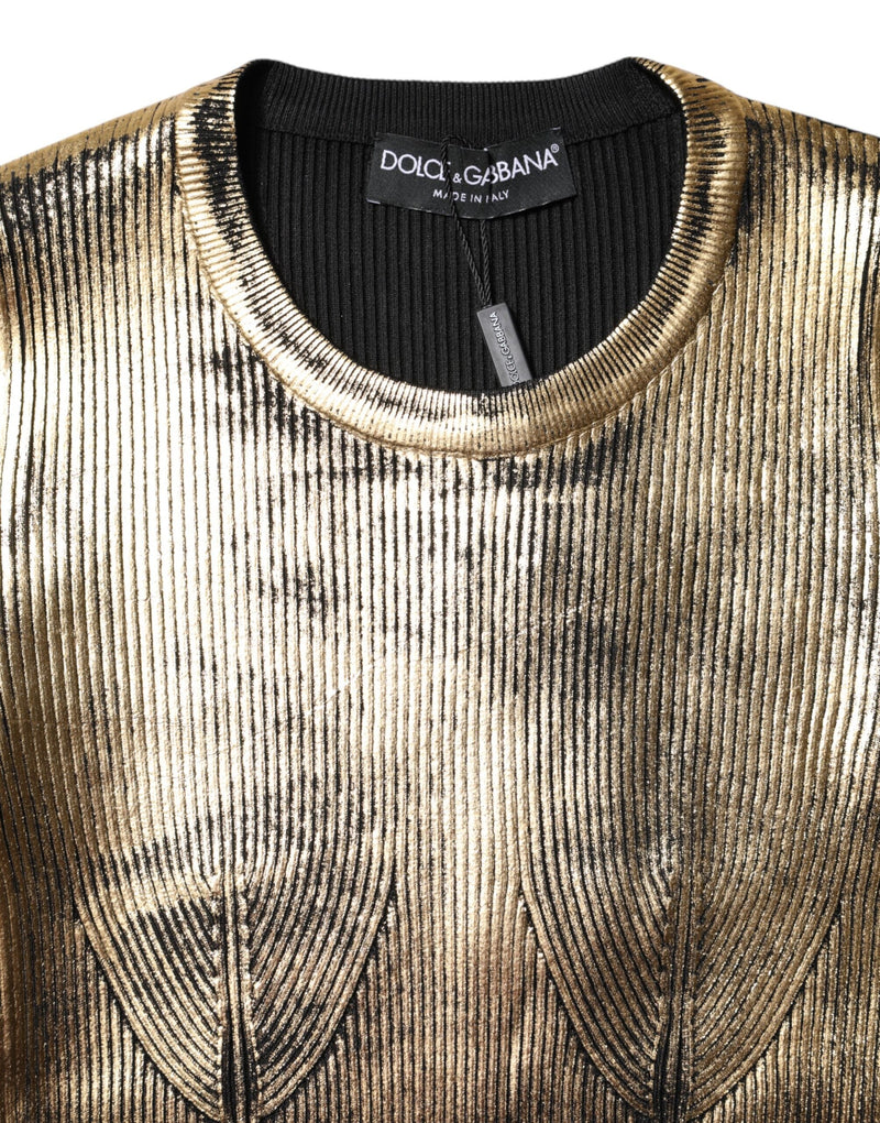Gold Round Neck Long Sleeve Pullover Top Dolce & Gabbana