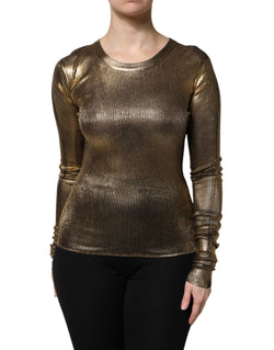 Gold Round Neck Long Sleeve Pullover Top Dolce & Gabbana