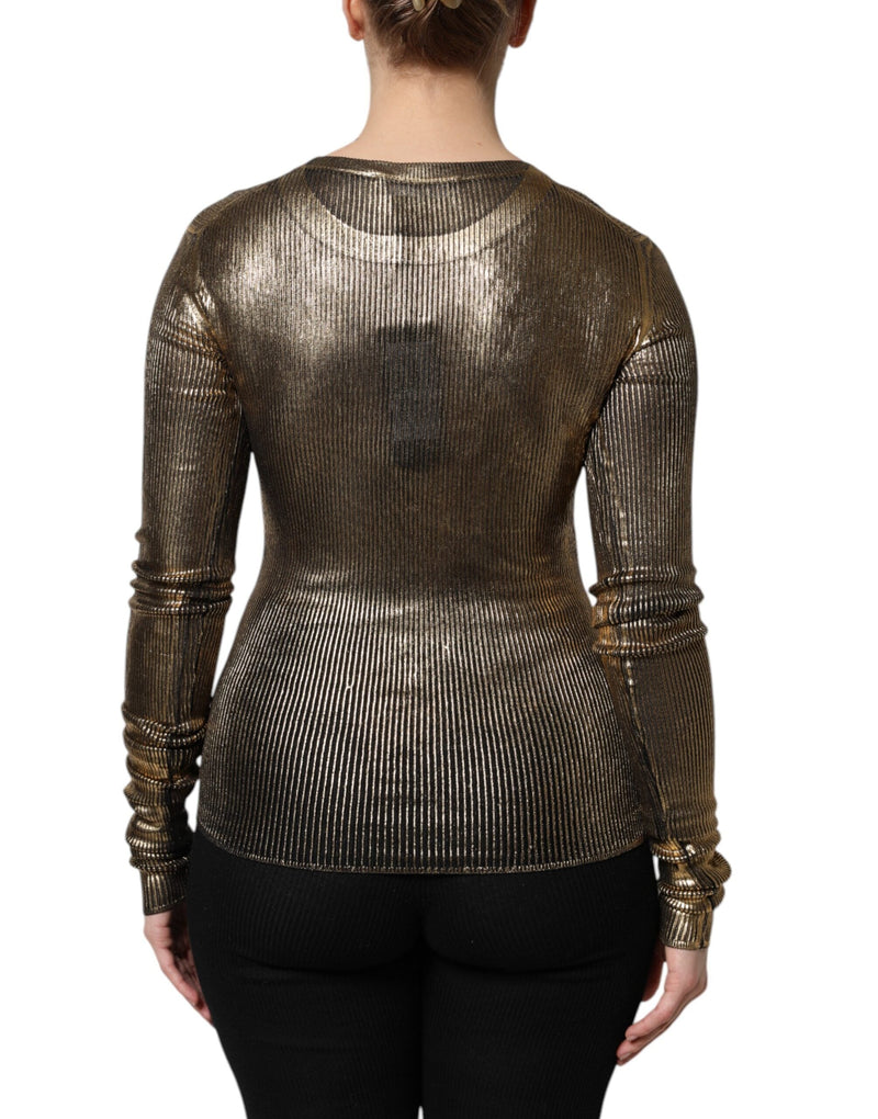 Gold Round Neck Long Sleeve Pullover Top Dolce & Gabbana