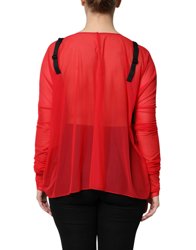 Red Black Bustier Detailing Long Sleeves Top Dolce & Gabbana