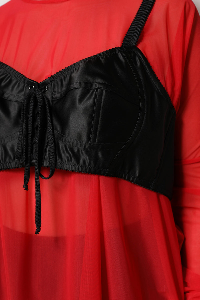 Red Black Bustier Detailing Long Sleeves Top Dolce & Gabbana