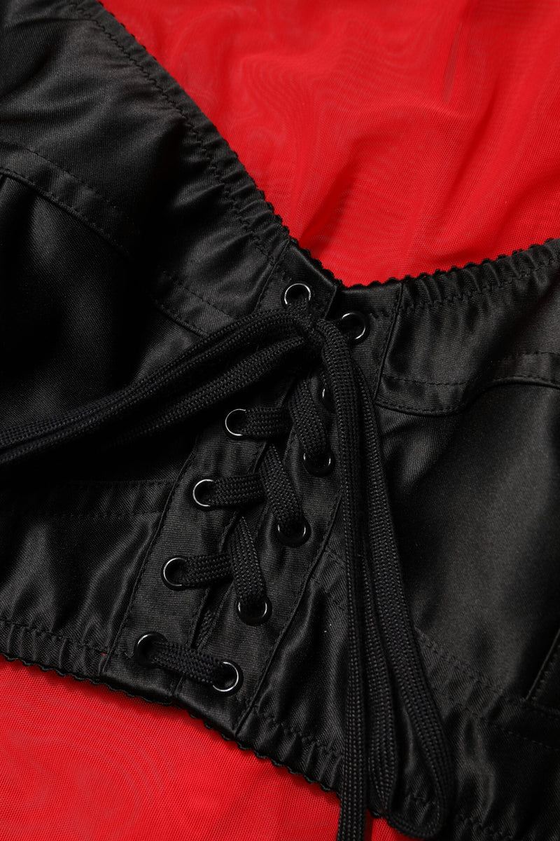 Red Black Bustier Detailing Long Sleeves Top Dolce & Gabbana