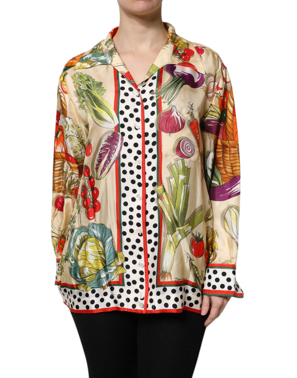 Multicolor Vegetables Silk Long Sleeves Top Dolce & Gabbana