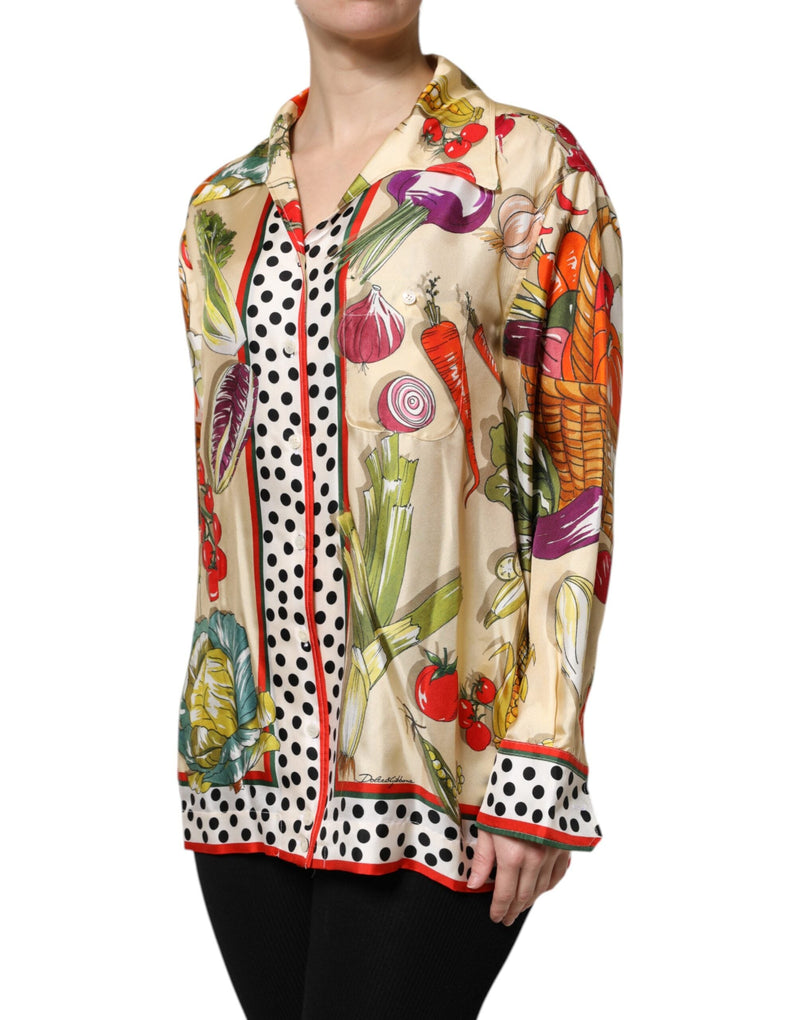 Multicolor Vegetables Silk Long Sleeves Top Dolce & Gabbana