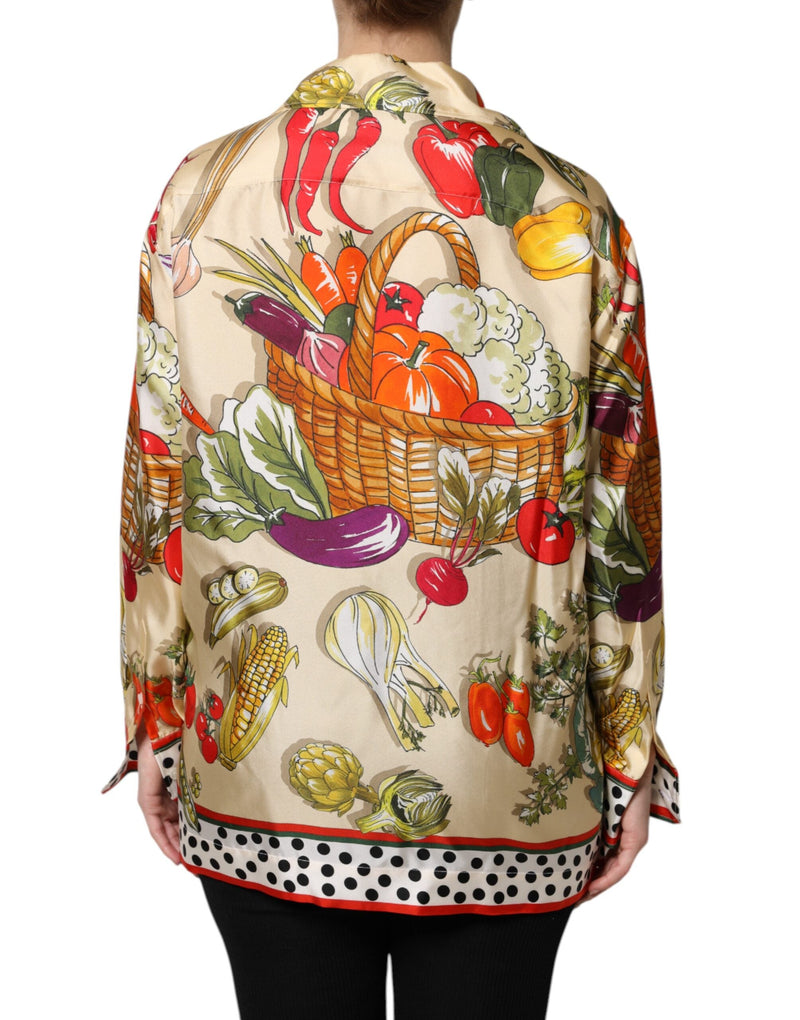 Multicolor Vegetables Silk Long Sleeves Top Dolce & Gabbana