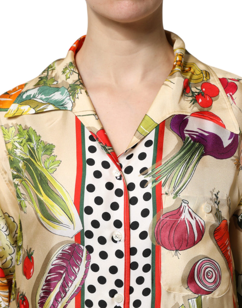 Multicolor Vegetables Silk Long Sleeves Top Dolce & Gabbana