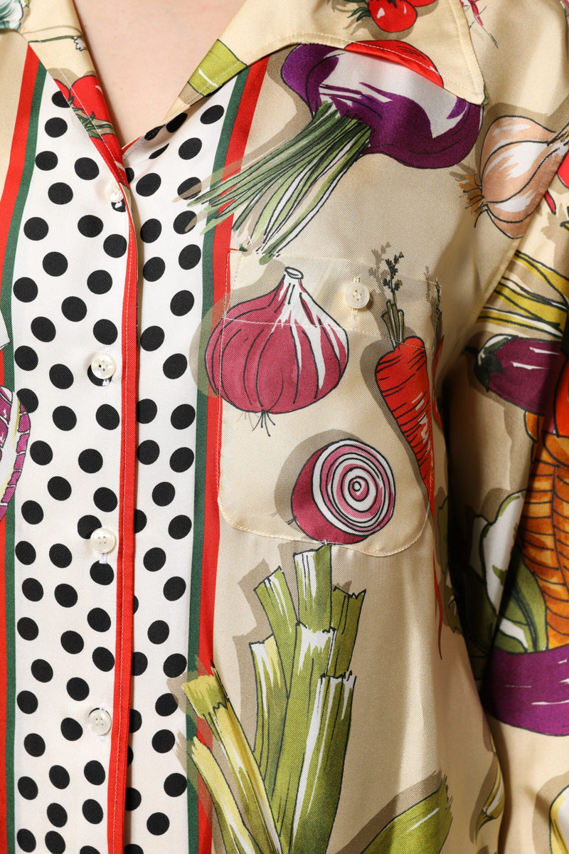 Multicolor Vegetables Silk Long Sleeves Top Dolce & Gabbana