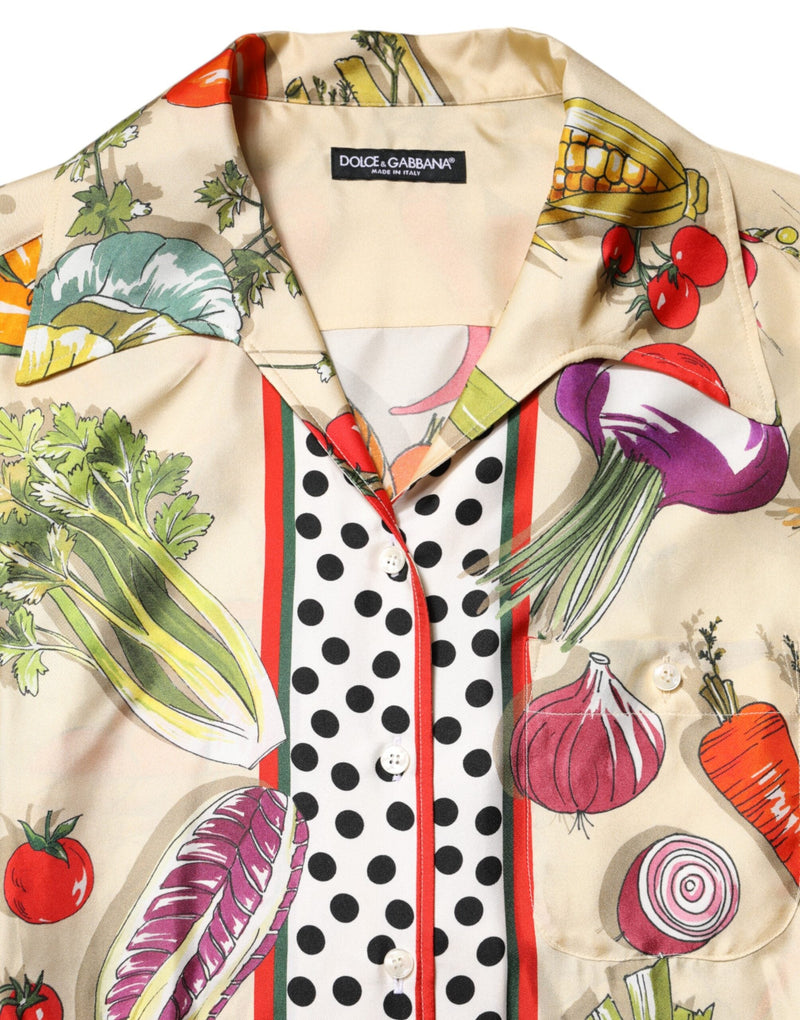 Multicolor Vegetables Silk Long Sleeves Top Dolce & Gabbana
