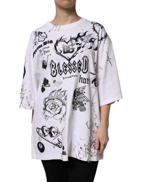 White Cotton DG BLESSED Printed T-shirt Dolce & Gabbana