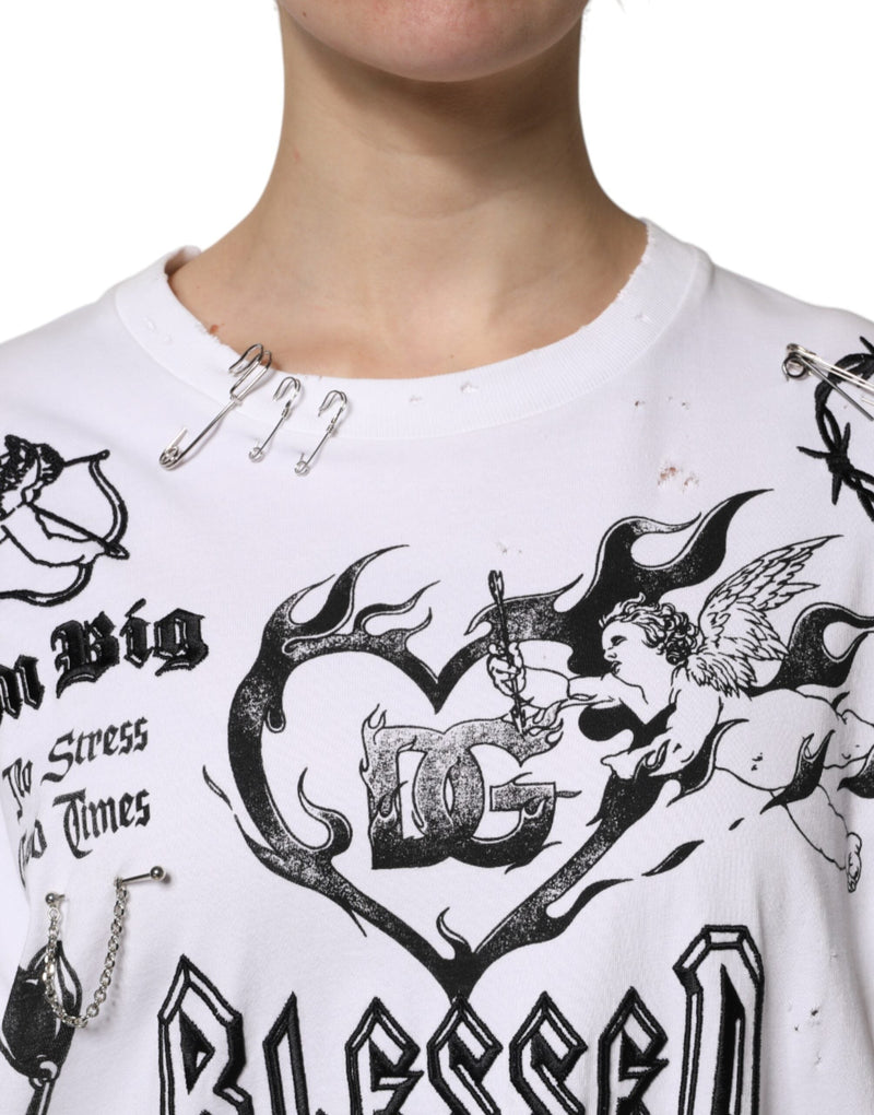 White Cotton DG BLESSED Printed T-shirt Dolce & Gabbana