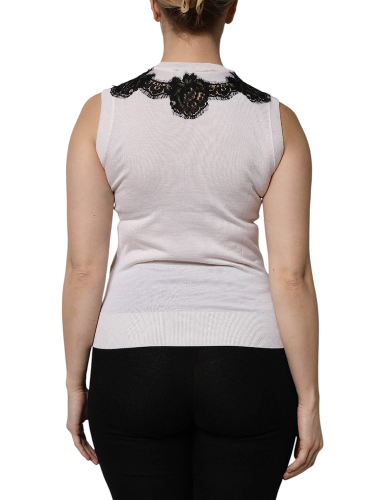 White Cashmere Floral Lace Detailing Tank Top Dolce & Gabbana