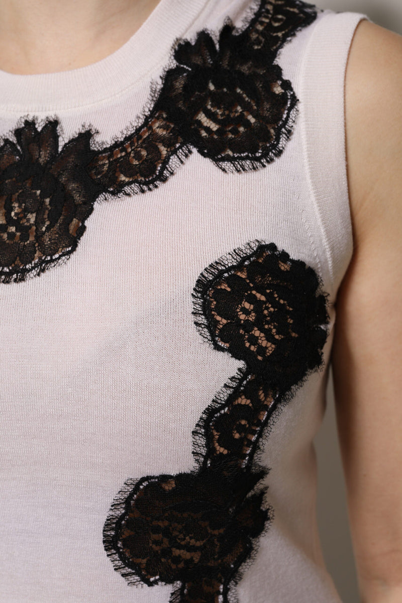 White Cashmere Floral Lace Detailing Tank Top Dolce & Gabbana