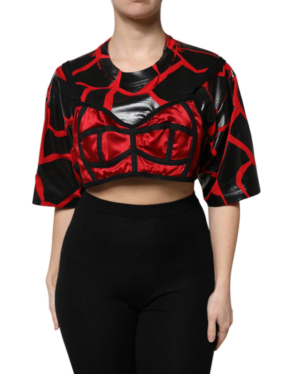 Red Black Cotton Bustier Detailing Cropped Top Dolce & Gabbana