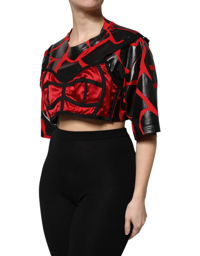 Red Black Cotton Bustier Detailing Cropped Top Dolce & Gabbana