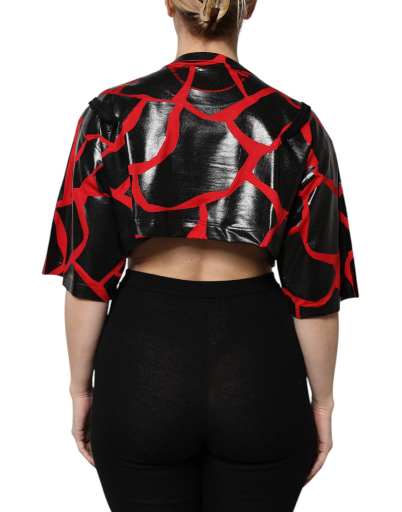Red Black Cotton Bustier Detailing Cropped Top Dolce & Gabbana