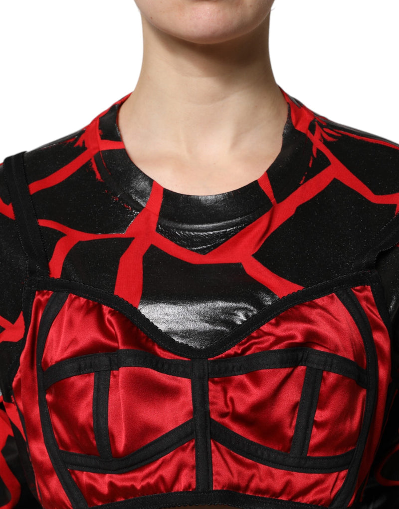 Red Black Cotton Bustier Detailing Cropped Top Dolce & Gabbana