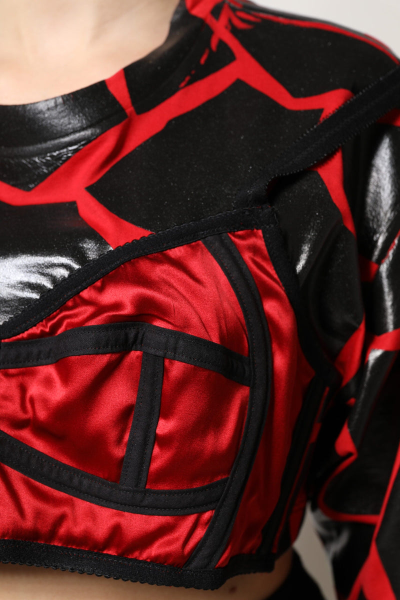 Red Black Cotton Bustier Detailing Cropped Top Dolce & Gabbana
