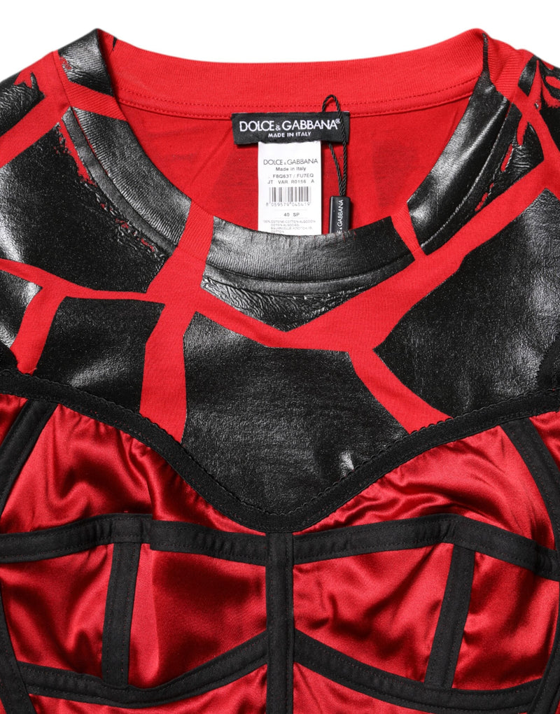 Red Black Cotton Bustier Detailing Cropped Top Dolce & Gabbana