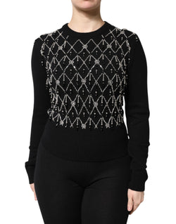 Black Cashmere Embellished Long Sleeves Top Dolce & Gabbana